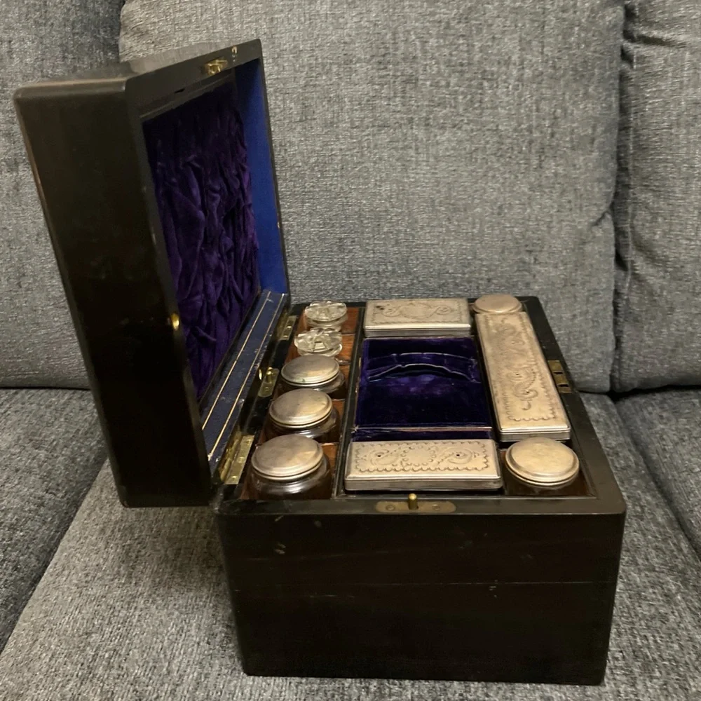 Antique Victorian Coromandel Traveling Vanity Box Brass Inlay Secret Doors